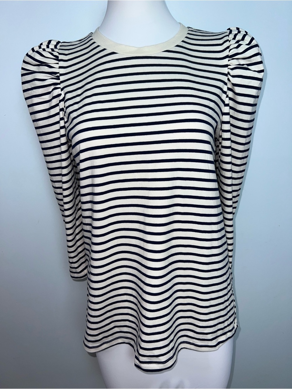Pomander Place Tuckernuck Vesty Black Stripe Puff Sleeve Crewneck Top Large